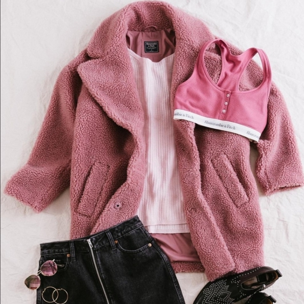 NEW! Abercrombie & Fitch Pink Teddy Coat